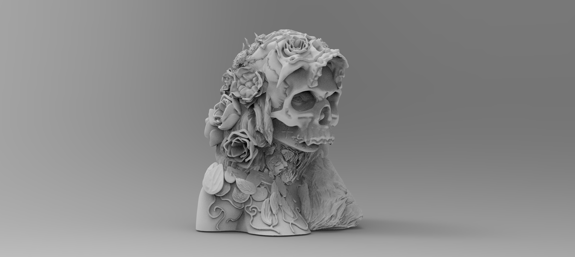 cráneo niña flores calaca busto mujer hembra mexicano skul 3d 3D print model - Mito3D
