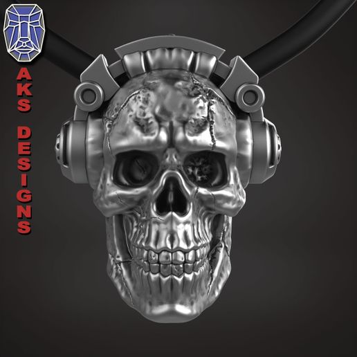 skull headphone 1 jewelry jewel jewellery biker gang club riders mens womens punk fancy jewelri earphone music dude rock band pendants 3D print model - Mito3D
