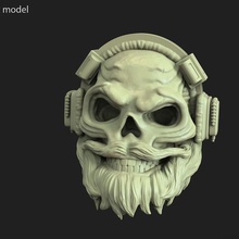 skull headphone biker ring jewelry stylized mustache beard ornament silver fashion skeleton 3d print model - Mito3D