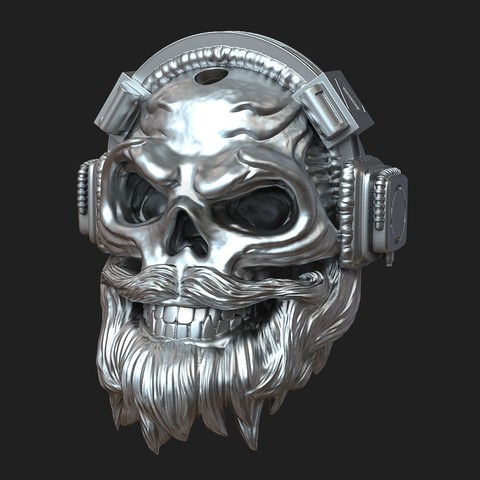crâne casque pendentif vol 6a bijoux le motard stylisé moustache la barbe ornement d'argent de mode collier chaîne squelette 3D print model - Mito3D