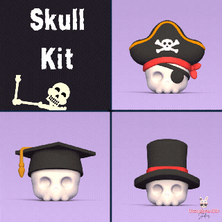 skull kit sculpture miniatures art toy cartoon cute fun halloween decorative play deco 3d print model - Mito3D