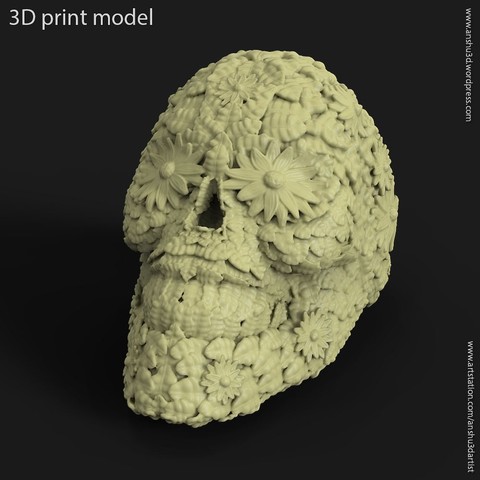cranio foglia vol1 anello gioielli antichi fiore il design argento scheletro ornamento 3D print model - Mito3D