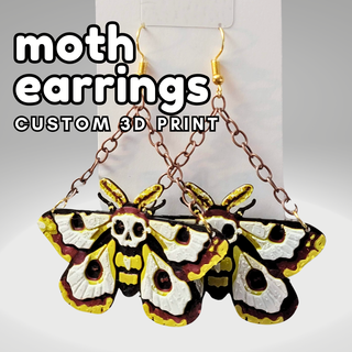 skull moth earrings - commercial use Jewelry hueforge necklace jewelry dangle 3d print model - Mito3D