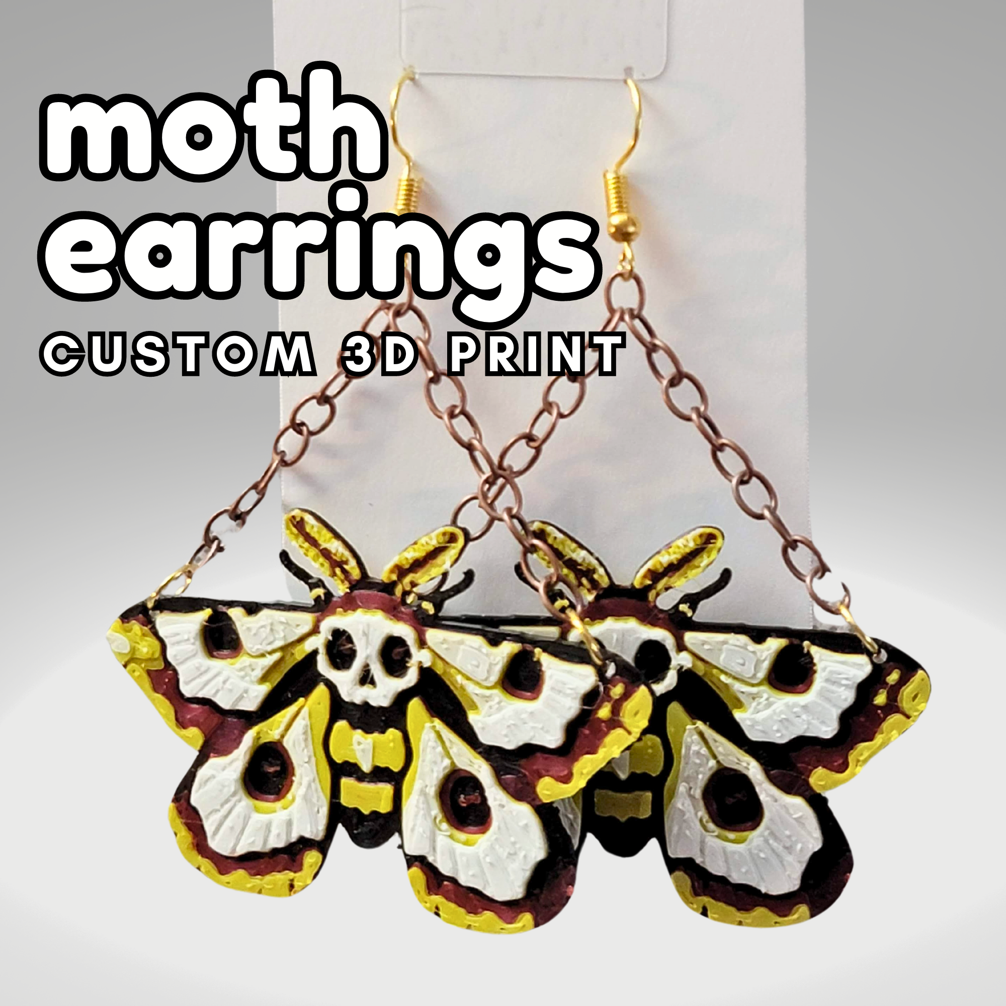 skull moth earrings - personal use Jewelry hueforge necklace jewelry dangle 3D print model - Mito3D