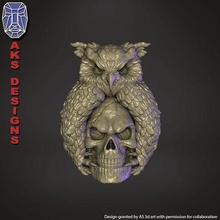 skull owl v1 bas relief decoration 3d print model - Mito3D