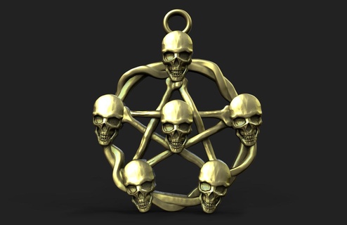 skull pentagram pendant skull bones pendant jewelry jewel art pentagram  3d print model - Mito3D