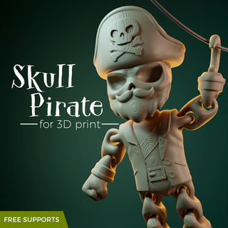 skull pirate - flexible toy- print place- supports toy articulator hook pla fdm captain flexy 3d place 3d print model - Mito3D
