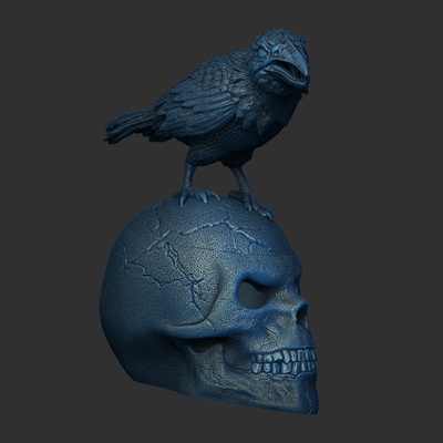skull raven - eyes open hollow design decoration human gift highpolygon 3d queisser qu3d model print art 3d print model - Mito3D