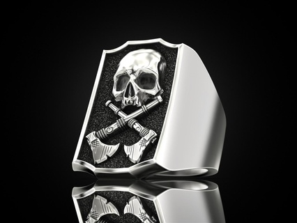 crâne bague axes bijoux impression 3dprinted imprimable anneaux conception bijou or prototypage argent motard noircissement texture OS 3d print model - Mito3D