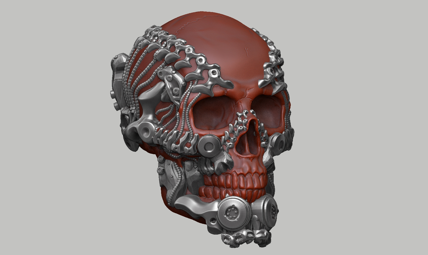 skull robot head a28 1 art bust biomechanical 3D print model - Mito3D