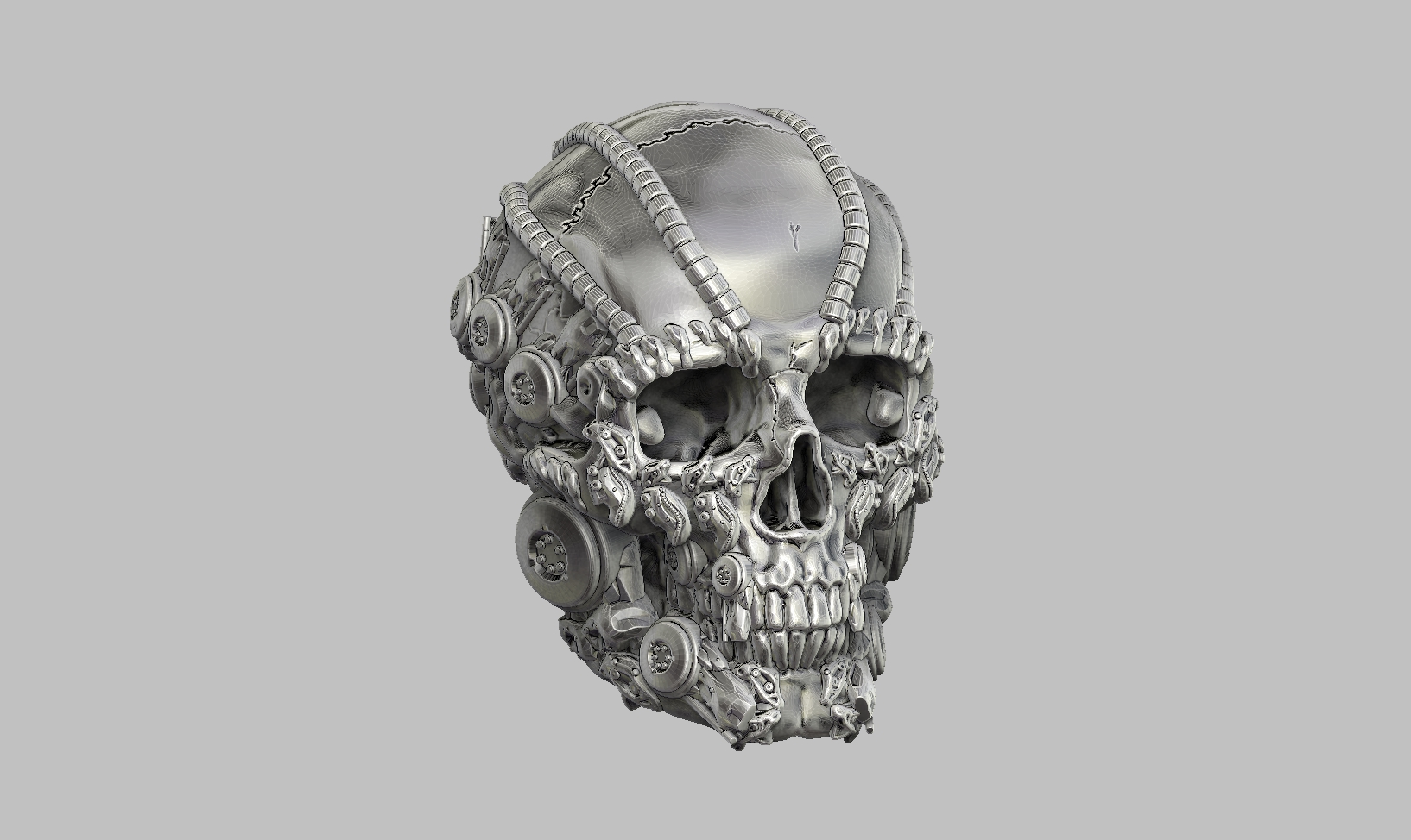 skull robot head a40 1 art bust biomechanical 3D print model - Mito3D