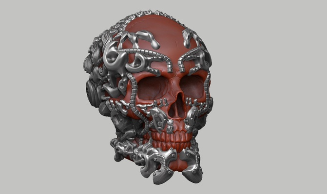 skull robot head a44 1 art bust biomechanical 3d print model - Mito3D