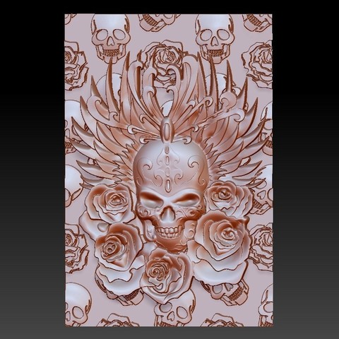 cráneo rose art character flower demon pendant artcam cnc 3d evil sculpture engraving bas-relief gothic monster skeleton 3D print model - Mito3D