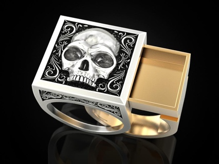 skull secret compartment ring jewelry print jewellery printable rings design jewel golden printabl printing gold prototyping silver biker blackening texture 3d print model - Mito3D