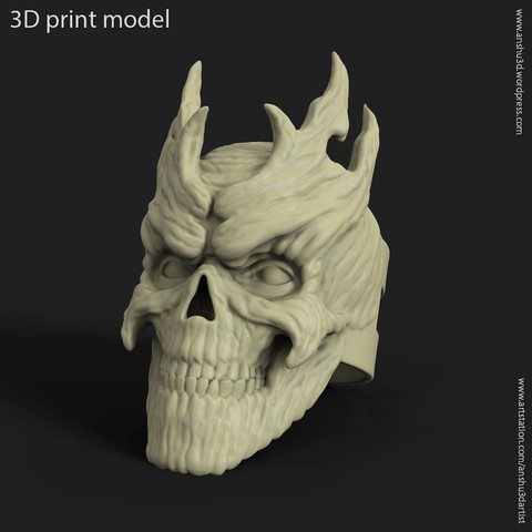 skull wooden vol7 ring jewelry biker stylized ornament silver fashion skeleton 3D print model - Mito3D