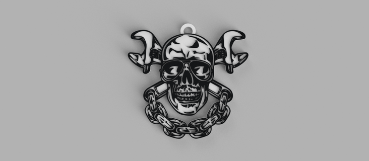 skull workshop chain tools key ring - pendant earring 3d print model - Mito3D