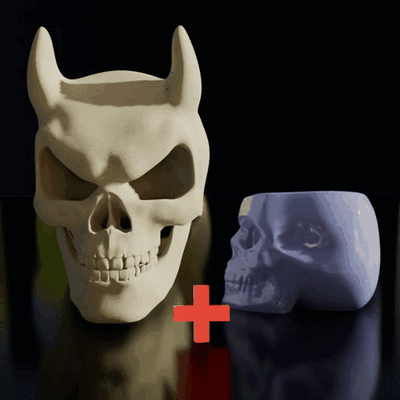 skull x2 devil & shot glass art craneo bones huesos keychain money holder aquarium demon monster zombie goth dark gothic helloween creepy spooky 3d print model - Mito3D