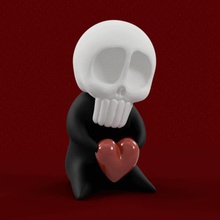skullbaby amor bonito chibi crânio coração estatueta de escultura esqueleto goth gótico o preto assustador dia das bruxas 3d print model - Mito3D