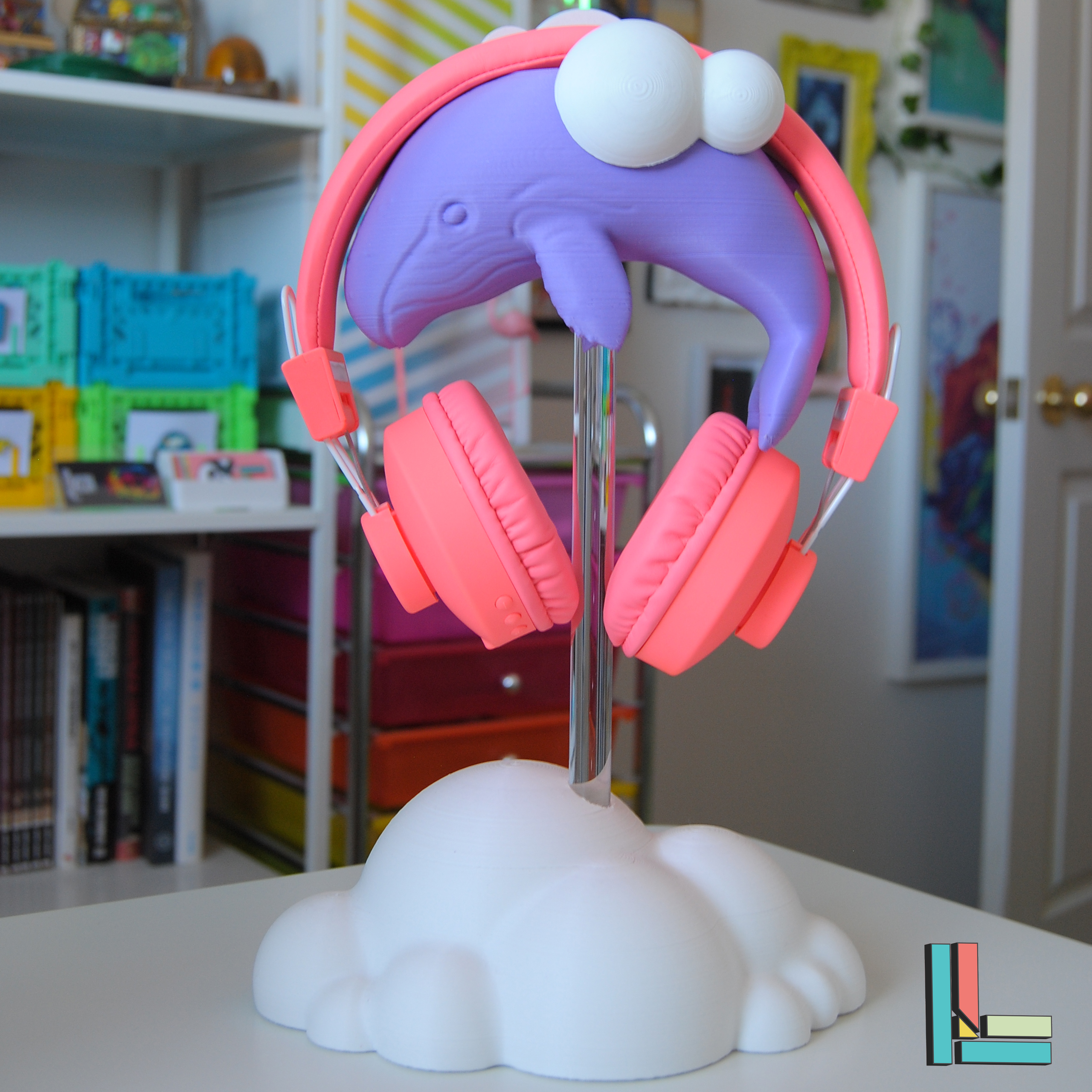 sky whale headphone stand support free headphones floating cute dreamy 3D print model - Mito3D