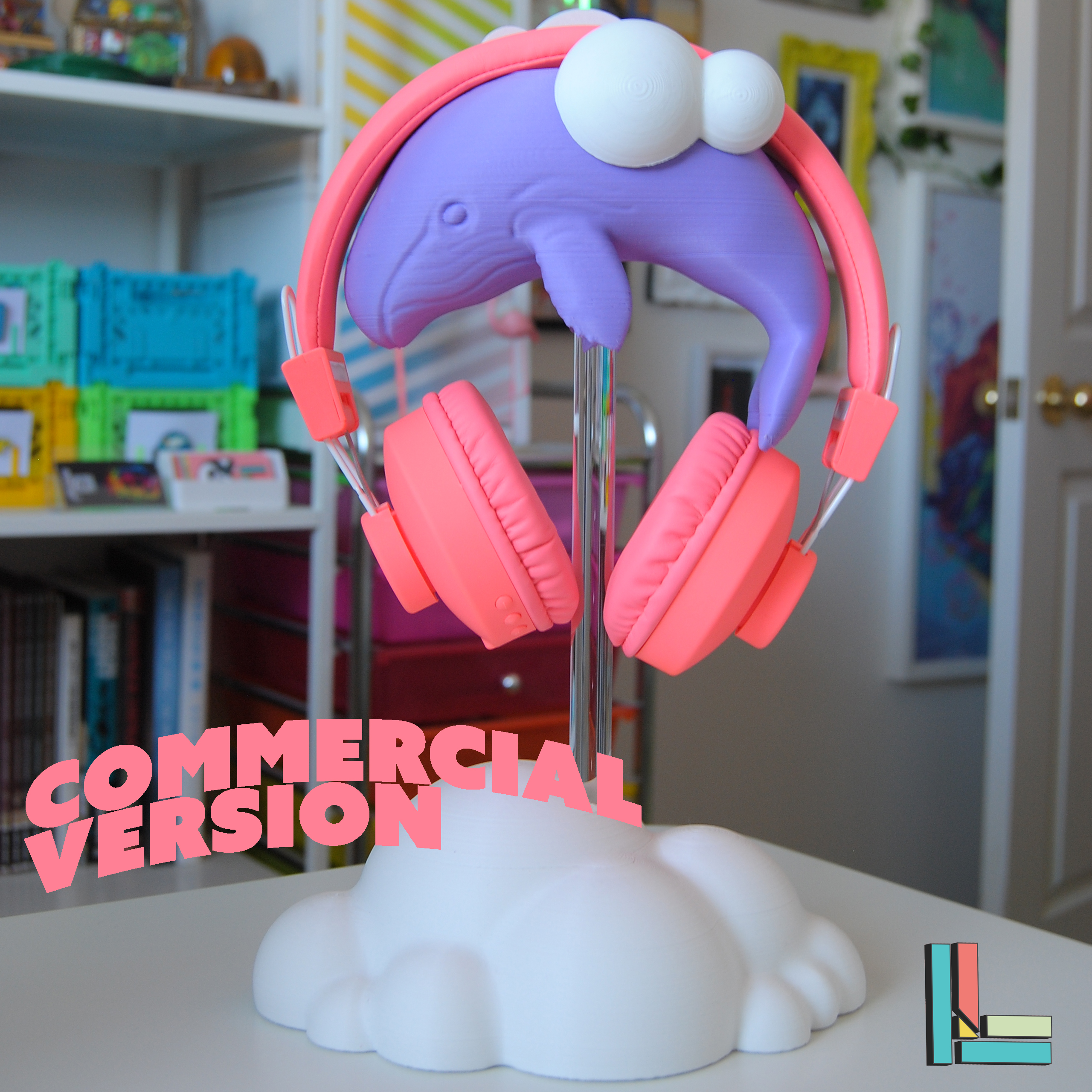sky whale headphone stand support free commercial use version headphones floating cute dreamy 3D print model - Mito3D