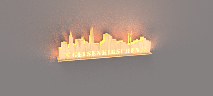 skyline gelsenkirschen mit stand und licht buildings structures nrw zauberlehrling wasserturm kirche siegen saule 3d print model - Mito3D
