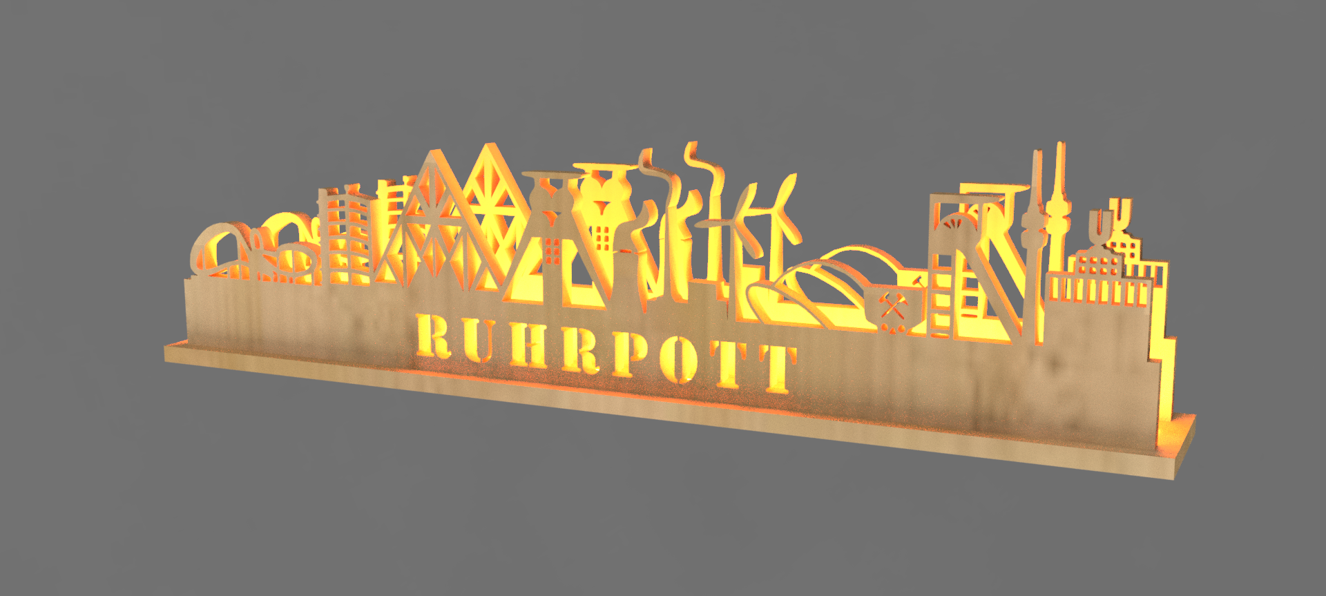 horizonte Ruhrpott mit estante soporte und licht edificios estructuras Bochum nrw ruhr Dortmund bottrop Duisburgo 3D print model - Mito3D