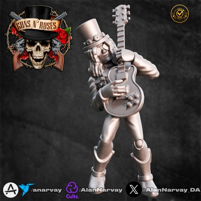 slash guns'n roses art axl rose gun's n band rock roll heavy metal old vintage guitar 3d print model - Mito3D