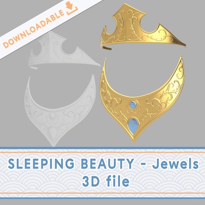 dormido belleza joyas 3d expediente aurora disney tiara corona collar línea princesa 3d print model - Mito3D