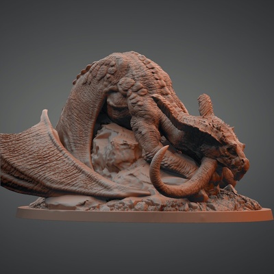 sleeping dragon pre-supported game draco draconian creature miniatures figures games rpg wings ancient serpent monster mythical 3d print model - Mito3D