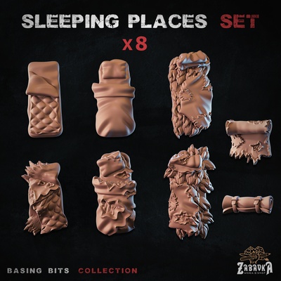 sleeping places - basing bits game diorama place hike camp mattress tents bedding 3d print model - Mito3D