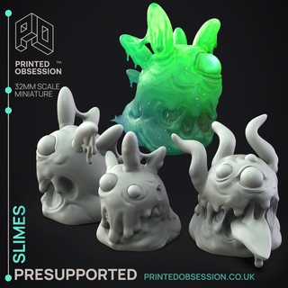 slimes - 3 basic presupported illustrated stats 32mm scale dnd d&d dungeons dragons miniature tabletop game pathfinder rpg creature monster 5e edition fantasy slime 3d print model - Mito3D