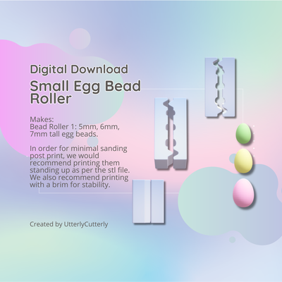 small easter egg polymer clay bead roller stl - 3 sizes- digital file download- print yourself earring cutter geometric embossed hexagon utterlycutterly utterly cutterly cookie fondant organic shape indie fashion 3d print model - Mito3D