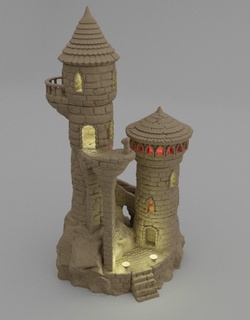 small magician tower 28 mm tabletop terrain wizard rpg dnd medieval supportfree old stone house structure playable interior modular 28mm 25mm 15mm wargame 3d print model - Mito3D