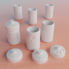 pequeno metal recipientes arte metálico recipiente estragado tubo alquimia 3d print model - Mito3D