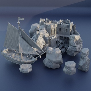küçük korsan koy 28 mm masaüstü arazi rpg dnd Liman Ortaçağa ait desteksiz yıkım gemi deniz yapı oynanabilir iç modüler 28mm 25mm 15mm savaş oyunu 3d print model - Mito3D