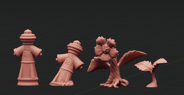 small scatter set - sprouting stalk german fire hydrant game sprout plant terain 3d print model - Mito3D