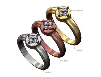pequeno sinete quadrado diamante us tamanhos 6 7 8 3d impressão modelo anel vintage clássico joalheria imprimível ouro prata jóias moda simples fofa 3d print model - Mito3D