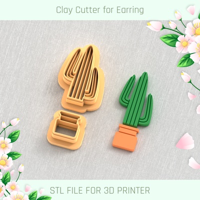 small vase cactus spring clay cutter tools earring 3d print model - Mito3D