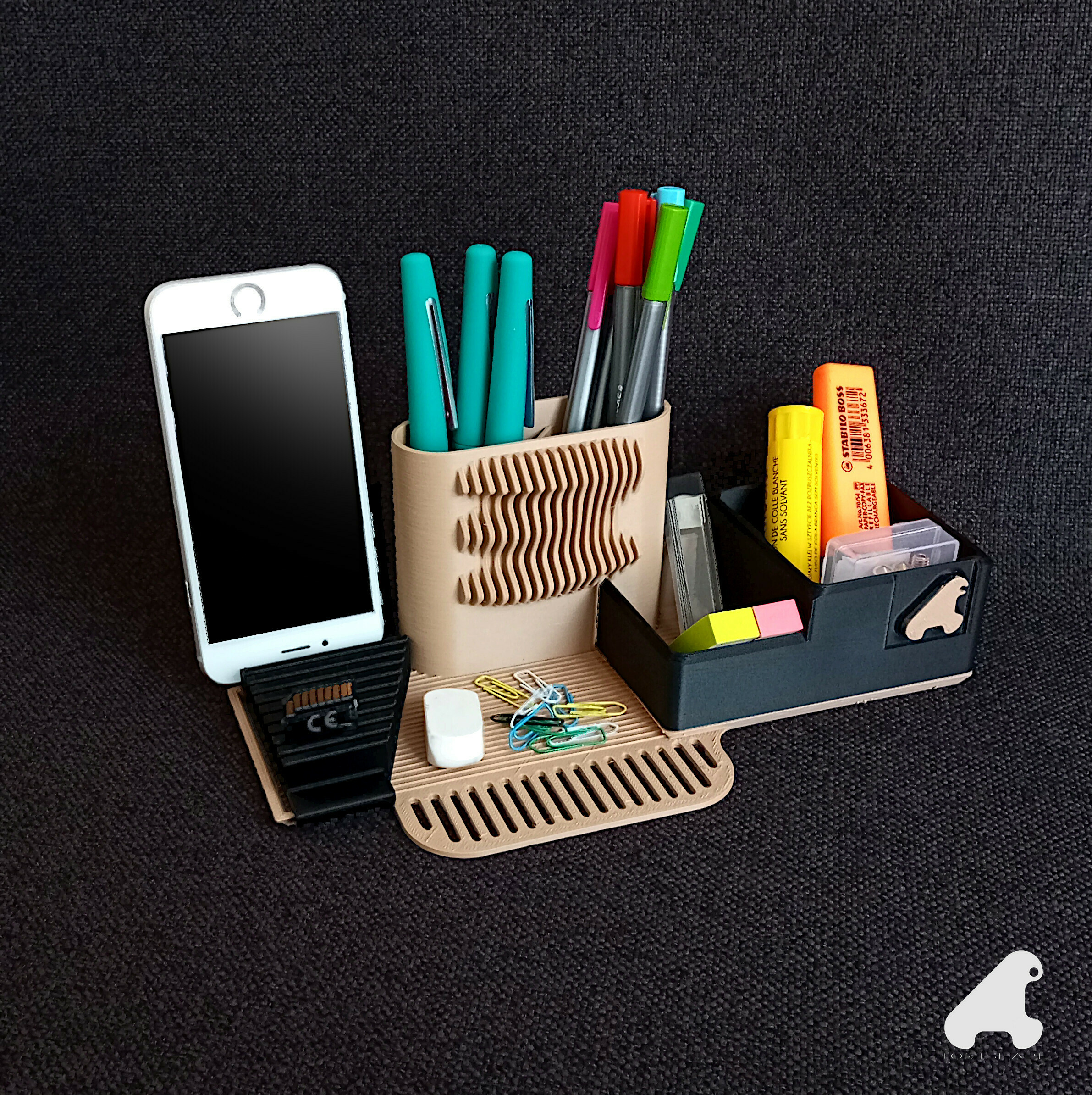 smart desk organizer office tool storage phone support smartphone pencil cup 3d print shape 3D print model - Mito3D