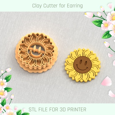 smiley face sunflower spring clay cutter tools earring 3d print model - Mito3D
