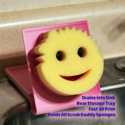 smiley sponge dock scrub daddy caddy holder 3d print functional kitchen 3d print model - Mito3D