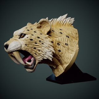 smilodon cabeça escultura animal criatura dente sabre arte fera tigre esculturas Panthera Puma fantasia ficcional estátua tampo mesa monstro Bravo 3d print model - Mito3D