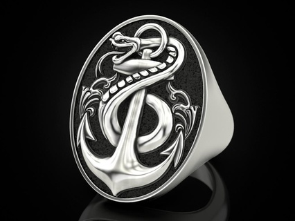 serpent ancré bijoux impression 3dprinted anneaux conception bague bijou d'or imprimable or prototypage argent motard noircissement texture 3d print model - Mito3D
