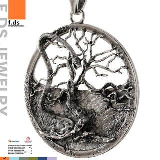 snake dragon necklace jewelry necklaces dead tree pendant fashion ring earrings skull bail chinese japanese 3d print model - Mito3D