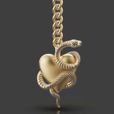 serpent cœur clé titulaire soutien crâne porte clés argent or bijoux imprimable 3d modèle tendance mode conception zbrush tigre 3d print model - Mito3D