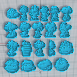snoopy biscuit coupeurs ensemble 20 coupeur cuisine Accueil maison cuisinier biscuits timbre Charlie marron Woodstock menthe poivrée petit pâté Linus schroeder 3d print model - Mito3D