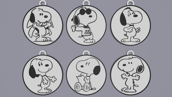 snoopy keychain plate puppy dog keys circular cartoon two colors 3d print model - Mito3D