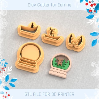snow globe deer forest christmas polymer clay cutter tools earring stl jewelry cutters new year winter 3d print model - Mito3D