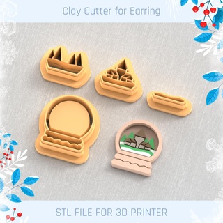 snow globe deer forest christmas polymer clay cutter tools earring stl jewelry cutters new year winter 3d print model - Mito3D