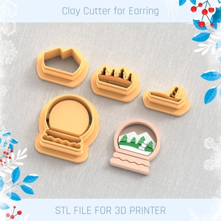 snow globe snowman forest christmas polymer clay cutter tools earring stl jewelry cutters new year winter 3d print model - Mito3D